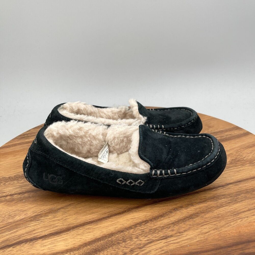Ugg Ansley Slippers Womens Size 6 Black Suede Comfort Slip On Shoes Moccasin